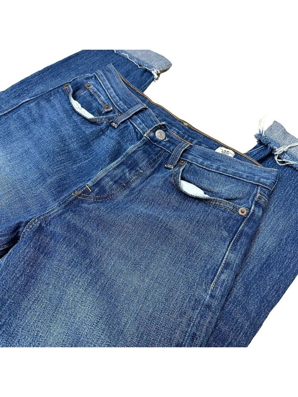 Levi's Blue Denim Midrise Jeans Wedgie Fit White Oak Cone Frayed Women Sz 27 - Picture 2 of 10